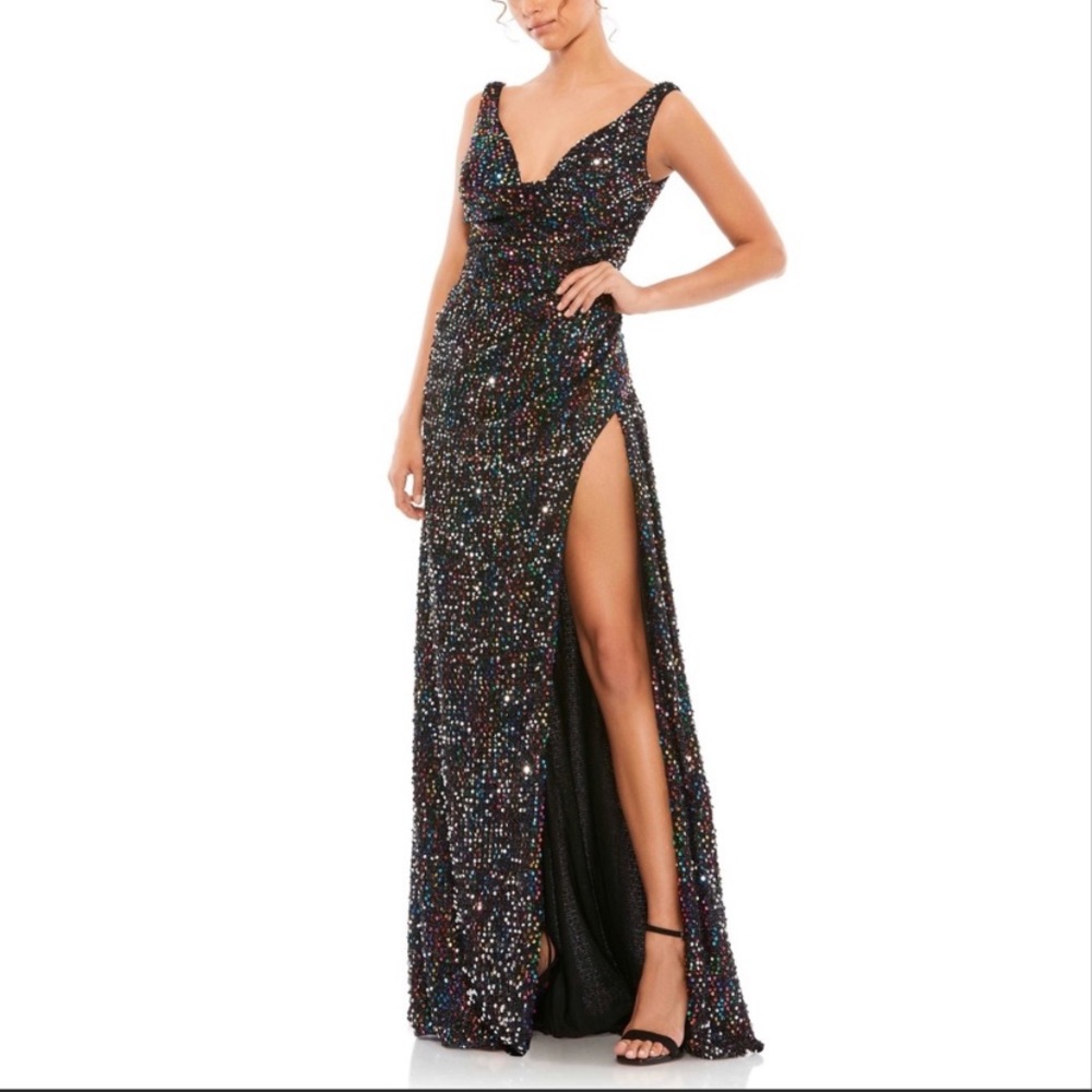 Mac Duggal 26240 Stretch Sequin Plunge Neck Dress